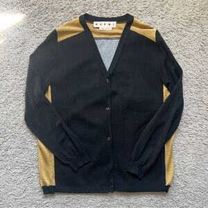 $1100 Marni Black Gold Two-Tone V Neck Cardigan Sweater size IT 42/6